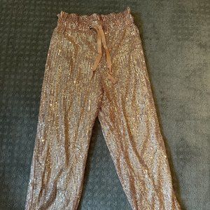 Gold/Blush Sparkly High Waisted Joggers